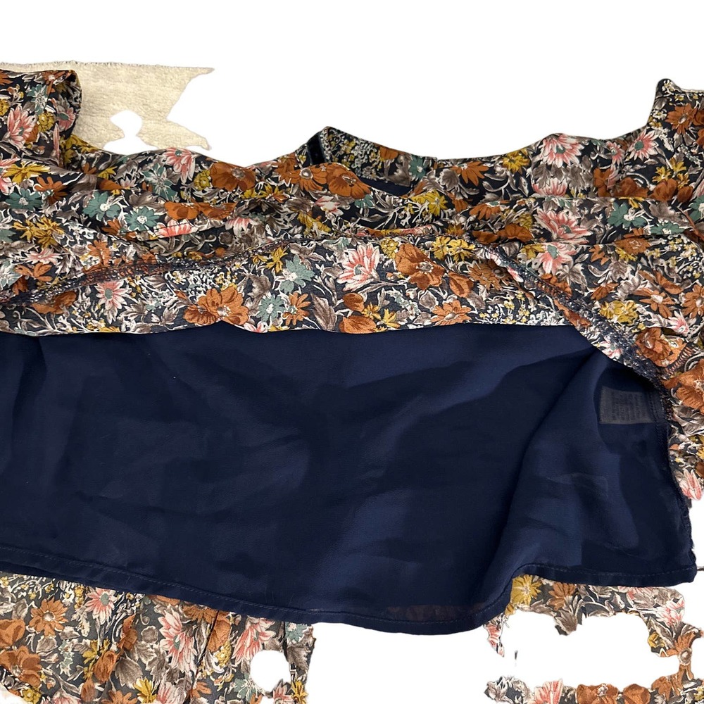 Loveriche medium blue velvet floral ruffle peplum Boho blouse - Picture 8 of 12